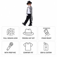 Veste à paillettes argentées pour enfants, costume de spectacle sur scène, chapeau Fedora, gants, pantalon, tenue de spectacle de danse