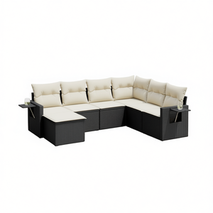Ensemble de canapés de jardin noir et crème en rotin d'extérieur avec coussins en mousse haute densité, design contemporain imperméable - Product Image 1