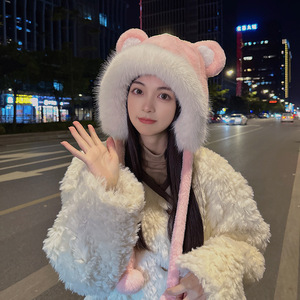 Oreilles douces et mignonnes en peluche tricoté femmes hiver Version coréenne chaud et froid polaire Protection des oreilles <span class=keywords><strong>chapeau</strong></span> renne ours moelleux <span class=keywords><strong>chapeau</strong></span> - Product Image 3