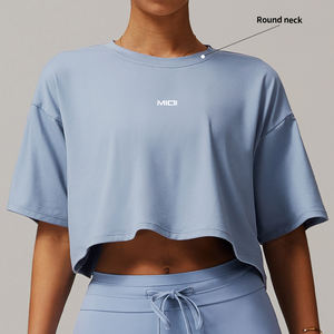 Gran oferta, Chaleco corto de manga corta para <span class=keywords><strong>mujer</strong></span>, camisetas activas para deportes al aire libre y Fitness, camiseta para correr - Product Image 2