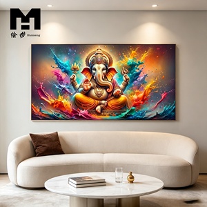 Décoration Murale : Affiche sur Toile du Dieu Hindou Ganesha, Peinture Murale Religieuse <span class=keywords><strong>Indienne</strong></span> pour Salon et Salle de Prière, Encadrée - Product Image 2