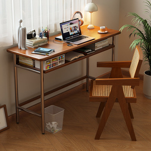 Escritorio de Madera Maciza Estilo Vintage 2025, Nuevo Escritorio para Oficina en Casa, Escritorio Minimalista para Apartamento Pequeño, Escritorio de Computadora, Banco de Trabajo Estrecho para Estudio - Product Image 1