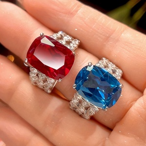Fashion Jewelry Eco-friendly Copper 12*16mm Red Cubic Zirconia Big Stone <b>Adjustable</b> <b>Rings</b> Jewelry Women for Daily Wear - Product Image 3