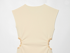 <span class=keywords><strong>Robe</strong></span> longue décontractée en tricot sans manches de couleur <span class=keywords><strong>beige</strong></span> à col rond et découpes latérales pour femmes - Product Image 5