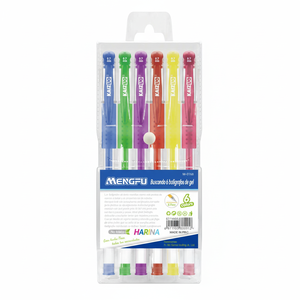 Set di 6 Penne Gel Fluorescenti con Impugnatura Triangolare Standard Europeo PVC 0.5mm Disponibili in Rosa Blu Viola Verde Realizzate in Plastica Metallo - Product Image 2