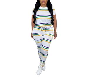 Mardi Gras Apparel Damen Casual 2 Stück Sweat suit Stripe Tops mit Jogger hose Strick-T-Shirt und kurzen Outfits - Product Image 1