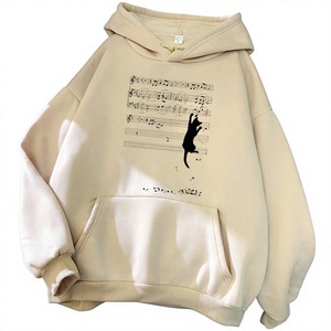 Sudadera con Capucha Beige para Mujer con Estampado de Gato, Bolsillo Frontal, Tejida, Manga Larga, Estilo Casual de Otoño, Talla Grande - Product Image 3