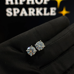Boucles d'oreilles élégantes en diamant rond, moissanite VVS, bijoux hip-hop glacés, plaqué or blanc 14 carats, boucles d'oreilles de luxe scintillantes pour femmes - Product Image 1