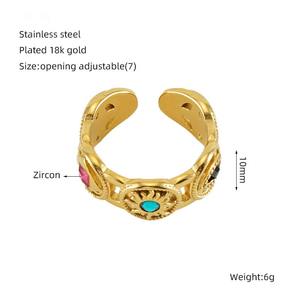 Vintage Edelstahl Gold gefüllt Naturstein Türkis Opal Ring Frauen Cross-Border 18 Karat vergoldet Retro Delicate Ring - Product Image 6