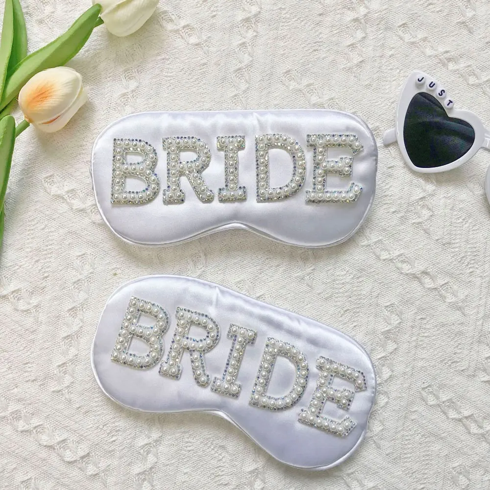 Monogram Letter Pearl Patch Embroidered Bride Sleep Eye Masks for Wedding Bridal Shower Gift