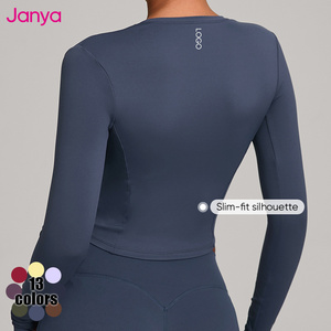 ジャニャ ソフトで通気性の良いクルーネック タイトフィット ジム フィットネス Tシャツ スリムフィット 長袖 スポーツ クロップトップ クロップド ヨガトップス レディース - Product Image 3
