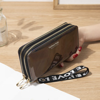Dompet Panjang Wanita Baru dengan Resleting Ganda, Tas Ponsel Gaya Mahasiswa, Efek Laser, Kapasitas Besar, Dompet Koin Lembut, Lapisan Poliester.