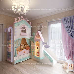 Personalizzazione completa della camera da letto per ragazze, grazioso letto a castello con scivolo, letto a castello multifunzionale personalizzato. - Product Image 3