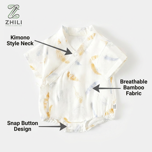Mameluco estilo monje para bebé, <span class=keywords><strong>de</strong></span> fibra <span class=keywords><strong>de</strong></span> bambú, <span class=keywords><strong>de</strong></span> gasa, envolvente, ultrafino, primavera/verano, con tirantes decorativos triangulares - Product Image 2