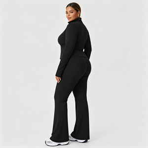 Conjunto Deportivo de Tallas Grandes para Mujer, Otoño e Invierno, Chaqueta Ajustada con Cuello Alto, Pantalones Acampanados de Alta Elasticidad que Levantan la Cadera, <span class=keywords><strong>Traje</strong></span> de Fitness - Product Image 4