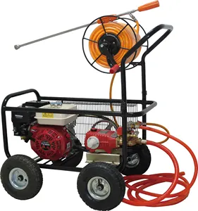 4 Strocks Motorised gas High Pressure Agricultural Power Sprayer with Wheel & Hose Reel&Spray gun