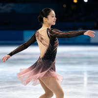 Robe de patinage artistique dégradé noir et rose, manches longues, dos ouvert, strass, pour adultes et enfants