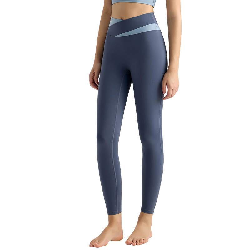 Women's High Waist Tummy Control Ankle-Length Yoga Pants Women's Color Blocking Waistband Hip Lifting Slimming for Fitness