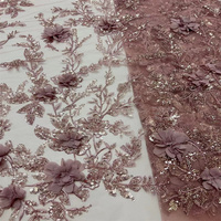 Tissu en dentelle de luxe 2026 avec fleurs 3D, perles et paillettes scintillantes, broderie florale en tulle pour robe de mariée