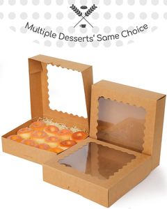 Sinh thái thân thiện Nâu Kraft Giấy Bánh hộp Donut bánh nhỏ bánh pie lát tráng miệng điều trị Hộp bao bì với cửa sổ rõ ràng - Product Image 6