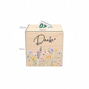 Boîte à dons en bois de pin poncé à la main, motif floral sauvage, avec fente supérieure pour lettres Danke, pour comptoir de café, restaurant, collecte de dons - Product Image 2