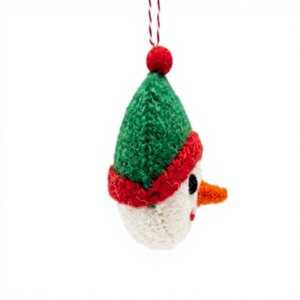 Handmade Eco-Friendly Snowman Face Ornament Green Red Hat Certified Wool <b>Christmas</b> <b>Tree</b> Decoration Indoor Holiday Decor - Product Image 4