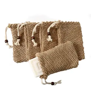 Bolsa de malla de jabón personalizada con cordón para ducha, bolsa de almacenamiento de jabón de Sisal, ahorro de jabón, bolsa de Sisal, precio al por mayor