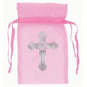 Bolsa de Regalo de Primera Comunión Promocional Reciclable, Encantadora Organza con Cruz Plateada, con Serigrafía para Personalización - Product Image 2