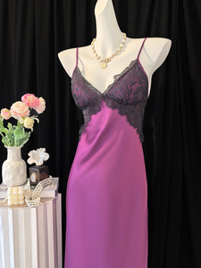 <strong>Beautiful</strong> Luxury Purple Lace Sexy Satin Silk Pajamas Set <strong>Robe</strong> Back Cutout Nightie Set Sleepwear Loungewear Romantic Pyjamas - Product Image 4