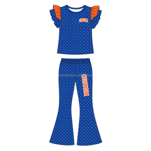 Ensemble de leggings évasés pour filles, haut à col rond à manches bouffantes double couche et pantalon pattes d'éléphant, 2 pièces pour les jeux quotidiens des enfants - Product Image 2