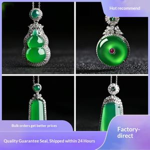 Colgante de Bambú con Calcedonia Verde Hielo Natural, Hebilla de la <span class=keywords><strong>Paz</strong></span>, Sin Adornos, Bañado en Plata, Incrustaciones de Ágata <span class=keywords><strong>y</strong></span> Jade, para Suéter - Product Image 5