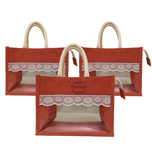 Thanh lịch đay với PVC cửa sổ Bắc Mỹ thiết kế, Faux Leather Trim, tùy chỉnh cho đám cưới của khách Quà Tặng - Product Image 1