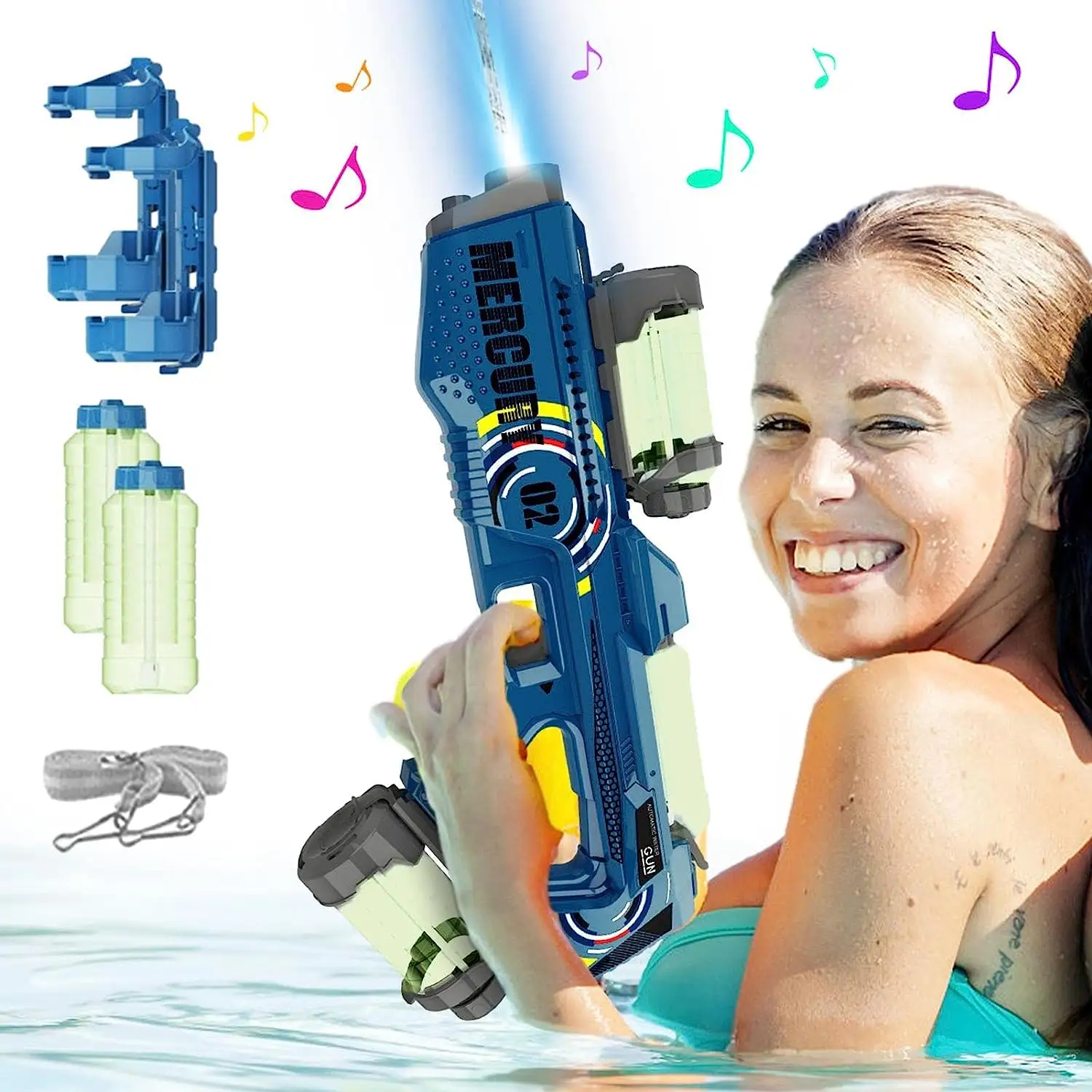 Big Capacity Water Tank Blaster Pistol Flashing LED Lights and Blasting Laser FX Sounds Electric Water Blaster