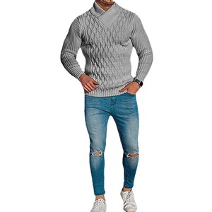 Suéteres para hombres <span class=keywords><strong>Slim</strong></span> <span class=keywords><strong>Fit</strong></span> Medio <span class=keywords><strong>cuello</strong></span> <span class=keywords><strong>alto</strong></span> Retro Hooked Flower Sweater Camisa de punto de manga larga de color sólido para hombres - Product Image 5