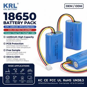 Batterie au lithium LiCoO2 semi-solide certifié<span class=keywords><strong>e</strong></span> CE 4400 mAh 3,7 V, 500 cycles, pour vélos électriques, scooters, outils électriques - Batterie OEM 18650 KC - Product Image 1