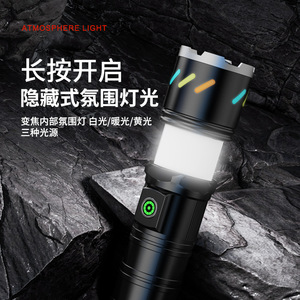 Lampe torche LED à zoom télescopique, rechargeable par type C, étanche, en alliage d'aluminium, lampe tactique - Product Image 3