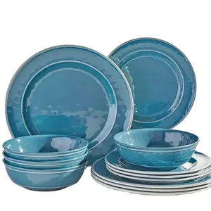 Round High Quality New Blue White Heavy Melamine Dinner Set For Dinner Lunch Food