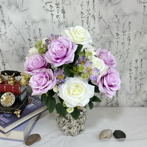 Meiyu Craft Flower Factory Bouquet de roses artificielles 9 têtes en soie réalistes pour mariage et décoration intérieure - Product Image 2