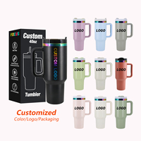 Tasses personnalisées 40oz, tasses à café avec revêtement arc-en-ciel coloré, bouteille d'eau en acier inoxydable noir 40oz, gobelets en gros