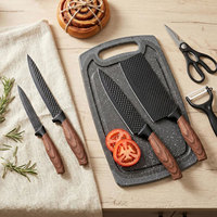 TOALLWIN Nouveau produit, ensemble de couteaux de cuisine, couteau de chef, ensemble de couteaux de cuisine en acier inoxydable avec ciseaux et éplucheur, planche à découper