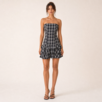 Robe de soirée élégante noire sans dos, à volants, sans bretelles, sans manches, mini, coupe évasée, pour la vente en gros, personnalisable OEM
