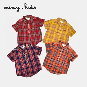 Vente en gros de chemises boutonnées d'été pour enfants et garçons T-shirts Plaid campus casual chemises à manches longues en coton et lin pour garçons