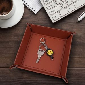 Caja organizadora de cuero PU para llaves, bandeja plegable de cuatro esquinas para dados de juego, organizador apilable para artículos diversos de escritorio y entrada - Product Image 4