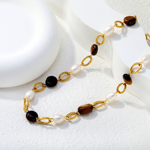 Collar de Clavícula con Ojo de Tigre, Chapado en Oro de 18k, Colgante Geométrico, Regalo Casual, Cadena de Moda para Suéter - Product Image 3