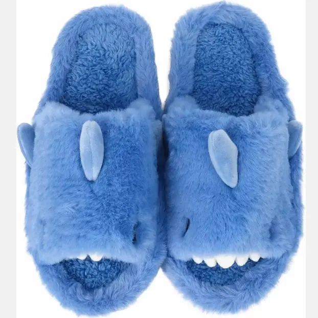 Custom Pluizige Fuzzy Pluche Indoor Warme Zachte Haai Slippers Winter Unisex Schoenen Vrouwen Mannen