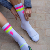 Chaussettes de course athlétiques à rayures personnalisées, anti-ampoules, de haute qualité, pour la course sur sentier et le cyclisme, avec amorti et rembourrage, chaussettes de sport pour la course