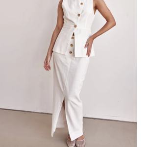 ชุดเซ็ตผ้าลินินผู้หญิงขายดี สไตล์ลำลอง ลายเรียบ เสื้อกั๊กผ้าฝ้าย กระโปรง ชุดสองชิ้น ใส่ได้ทุกวัน สำหรับฤดูใบไม้ผลิและฤดูร้อน - Product Image 2