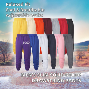 Pantalon de survêtement décontracté pour homme, marque de mode, couleur unie, devant plat, taille mi-haute, respirant, 100% polyester, cordon de serrage, nouveau printemps - Product Image 2