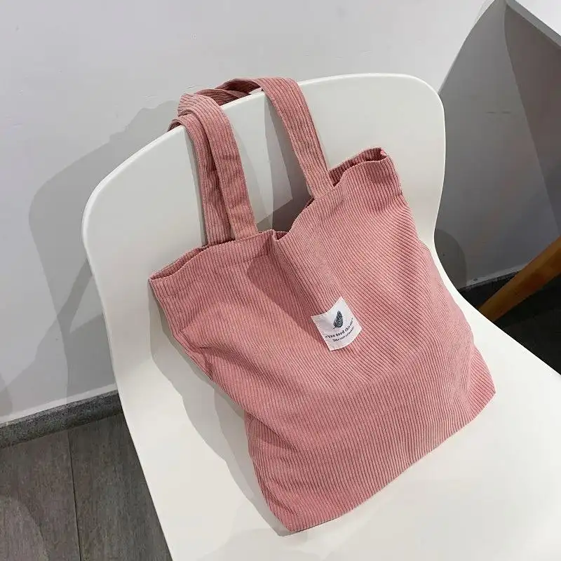 Eco Friendly riutilizzabili ragazze piccole grandi Shopper spalle borse in velluto a coste con Logo stampato personalizzato