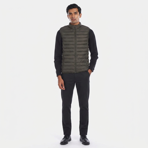 Veste matelassée sans manches pour homme en toile, col montant, fermeture éclair, respirante, séchage rapide, veste d'hiver - Product Image 1